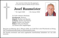 Traueranzeige Josef Baumeister