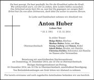 Traueranzeige Anton Huber