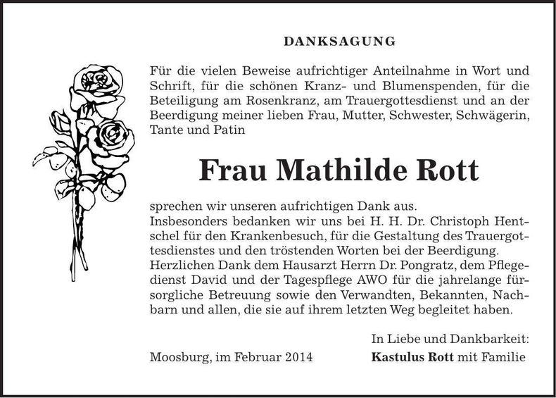 Traueranzeige Mathilde Rott