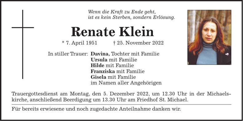 Traueranzeige Renate Klein
