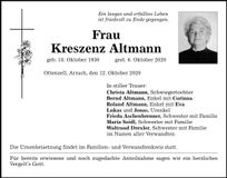 Traueranzeige Kreszenz Altmann