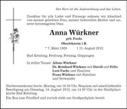 Traueranzeige Anna Würkner