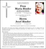 Traueranzeige Maria und Josef Binder