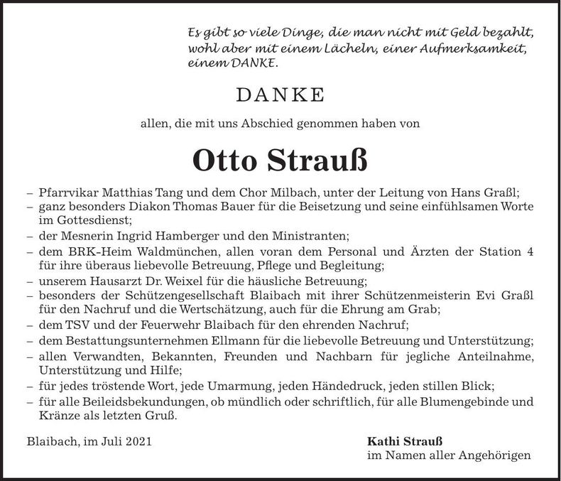 Traueranzeige Otto Strauß