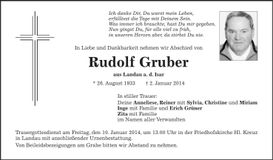 Traueranzeige Rudolf Gruber
