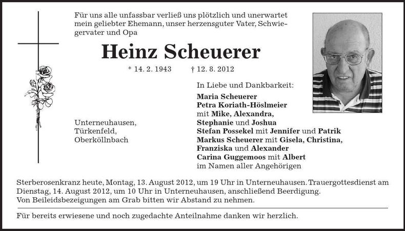 Traueranzeige Heinz Scheuerer