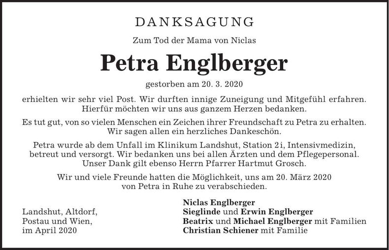 Traueranzeige Petra Englberger