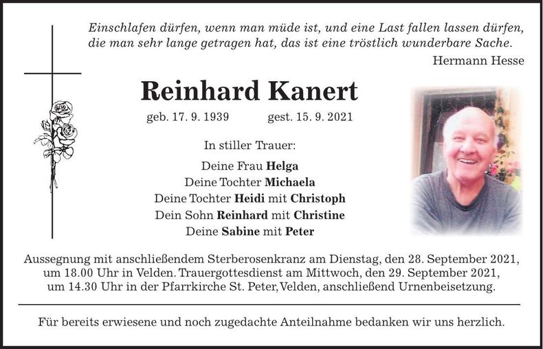 Traueranzeige Reinhard Kanert