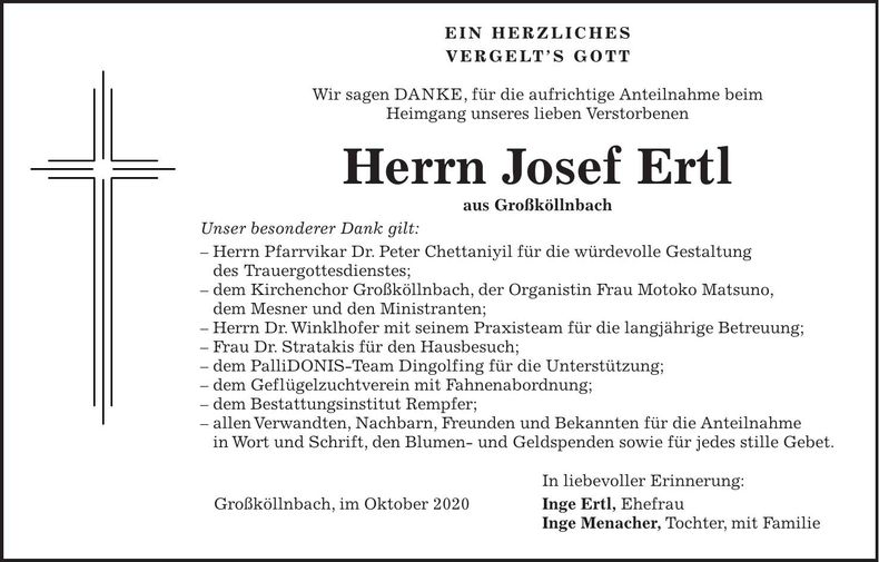 Traueranzeige Josef Ertl