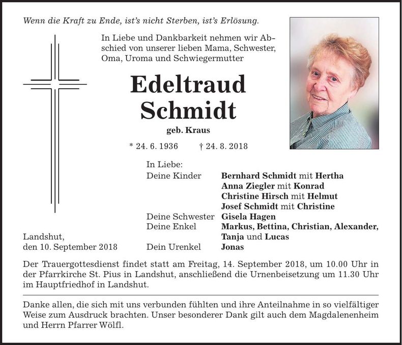 Traueranzeige Edeltraud Schmidt