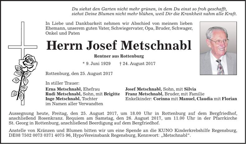 Traueranzeige Josef Metschnabl