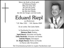 Traueranzeige Eduard Riepl