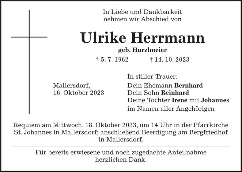 Traueranzeige Ulrike Herrmann
