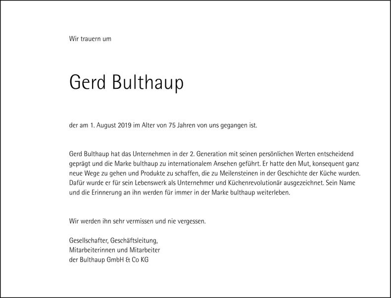 Traueranzeige Gerd Bulthaup