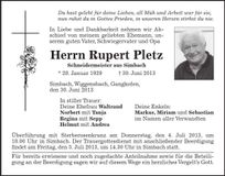 Traueranzeige Rupert Pletz