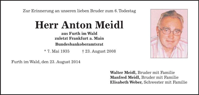 Traueranzeige Anton Meidl
