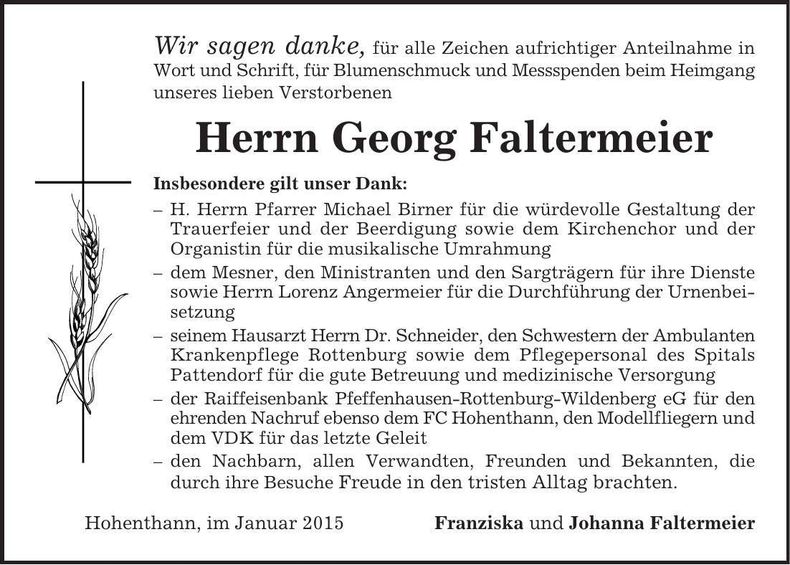 Traueranzeige Georg Faltermeier