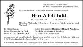 Traueranzeige Adolf Faltl