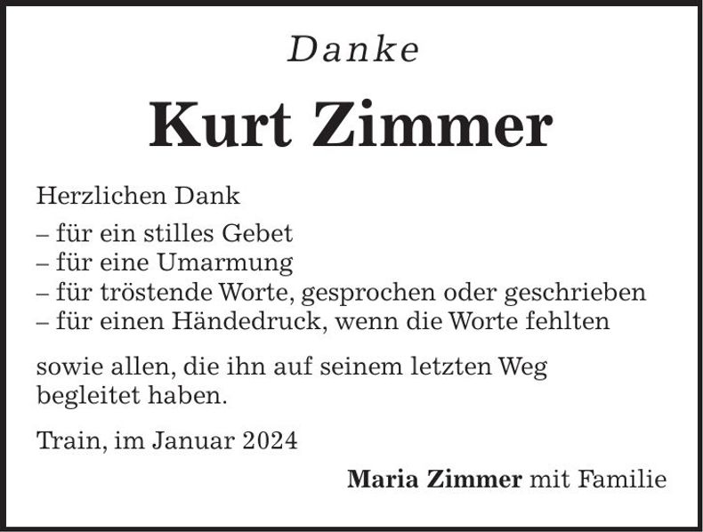 Traueranzeige Kurt Zimmer