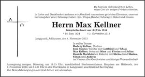 Traueranzeige Max Kellner