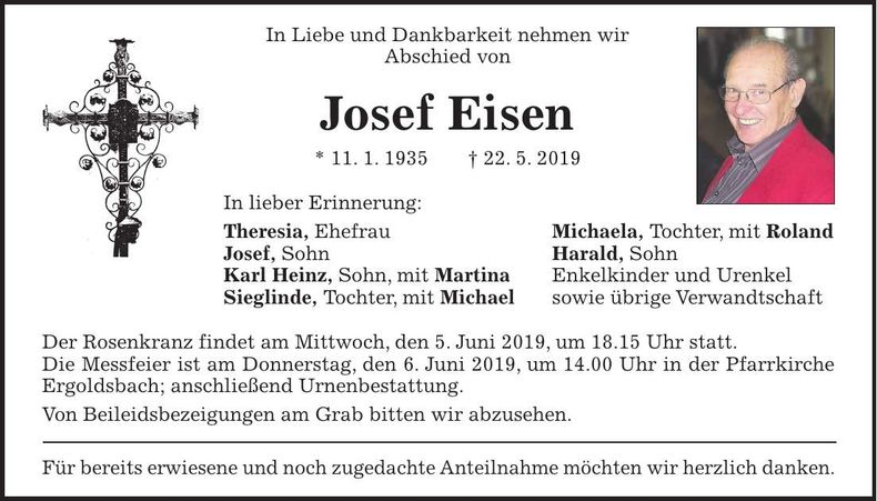 Traueranzeige Josef Eisen