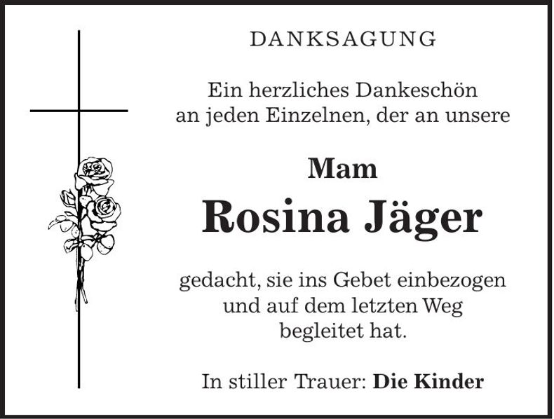 Traueranzeige Rosina Jäger