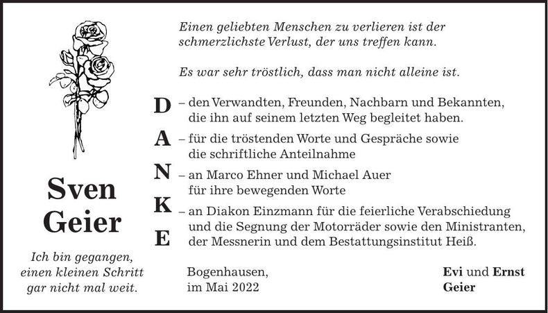 Traueranzeige Sven Geier