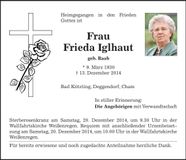 Traueranzeige Frieda Iglhaut