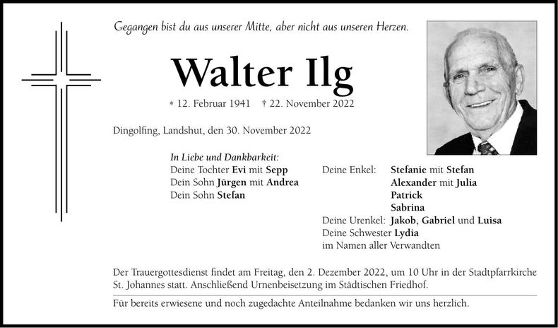 Traueranzeige Walter Ilg