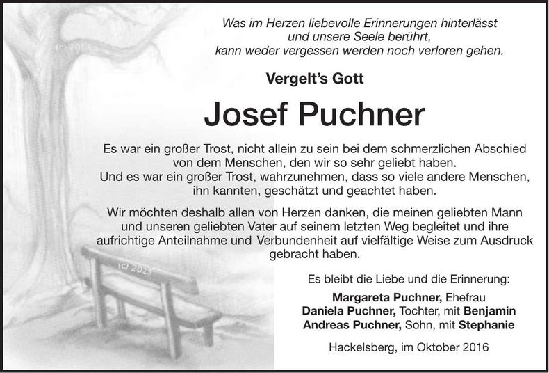 Traueranzeige Josef Puchner