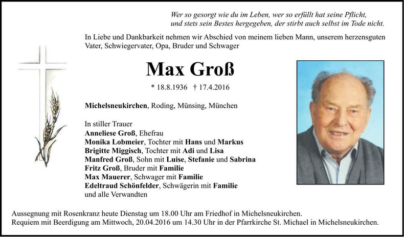 Traueranzeige Max Groß