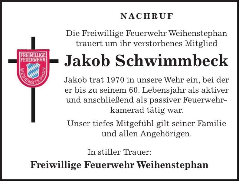 Traueranzeige Jakob Schwimmbeck