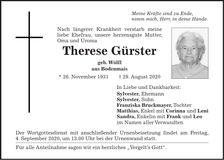 Traueranzeige Gürster Theresa