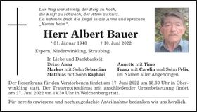 Traueranzeige Albert Bauer