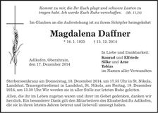 Traueranzeige Magdalena Daffner