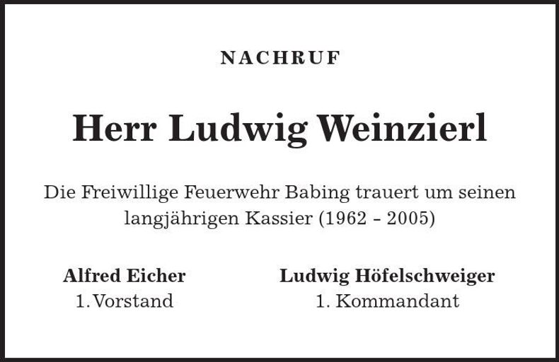 Traueranzeige Ludwig Weinzierl