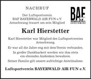 Traueranzeige Karl Hierstetter