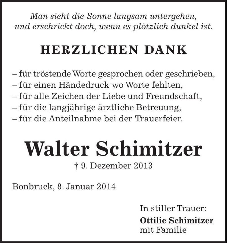 Traueranzeige Walter Schimitzer