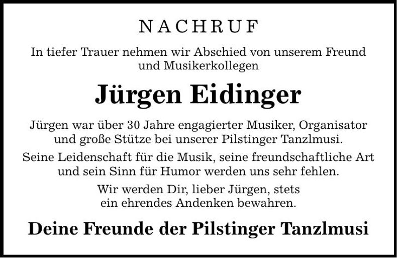 Traueranzeige Jürgen Eidinger