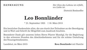 Traueranzeige Leo Bonnländer