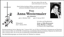 Traueranzeige Anna Westermaier