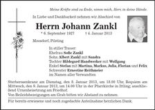 Traueranzeige Johann Zankl