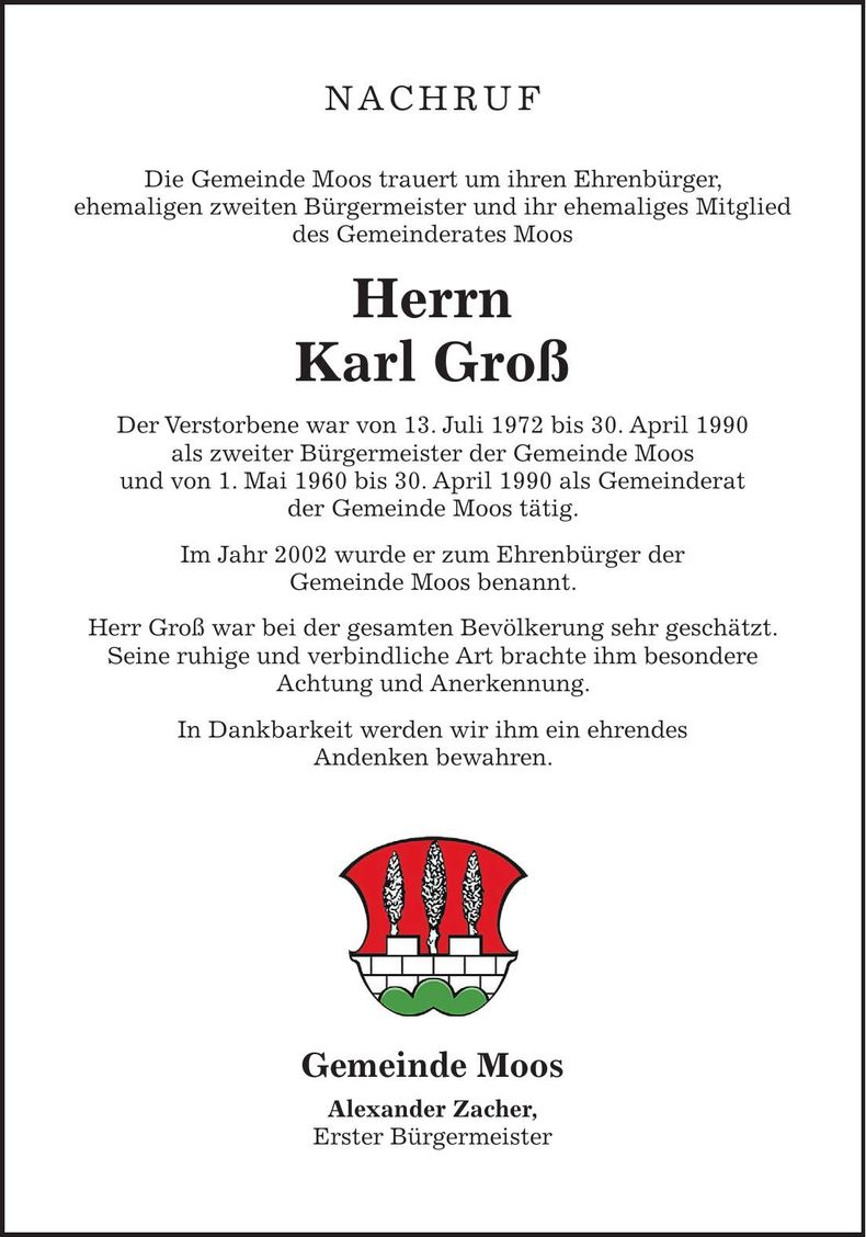 Traueranzeige Karl Groß