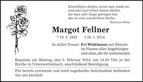 Traueranzeige Margot Fellner