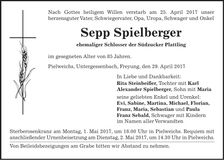 Traueranzeige Sepp Spielberger