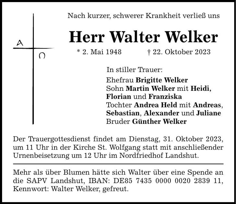 Traueranzeige Walter Welker