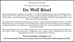 Traueranzeige Wolf Rösel