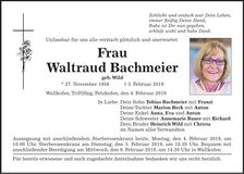 Traueranzeige Waltraud Bachmeier