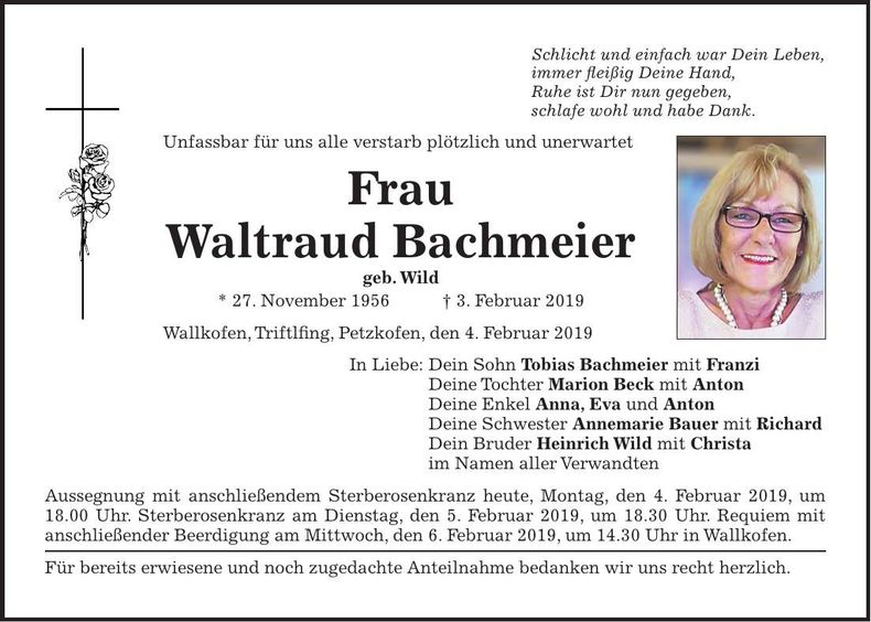 Traueranzeige Waltraud Bachmeier