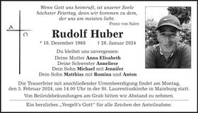 Traueranzeige Rudolf Huber
